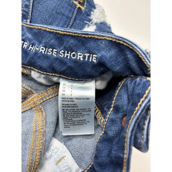 American Eagle Shorts Womens 4 Blue Hi-Rise Shortie Distressed Denim Zippers - Picture 4 of 9